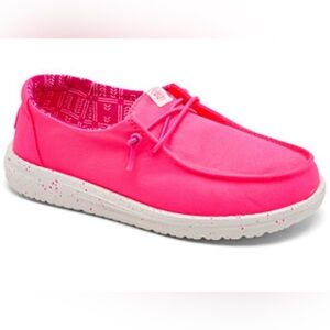 Hey Dude Women's Wendy Stretch Canvas shoes in a vibrant neon pink NWOT